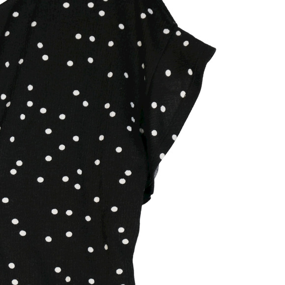 A Glow Black Polka Dot Maternity Blouse Medium Textured Top Ruched Front Back - Picture 3 of 9